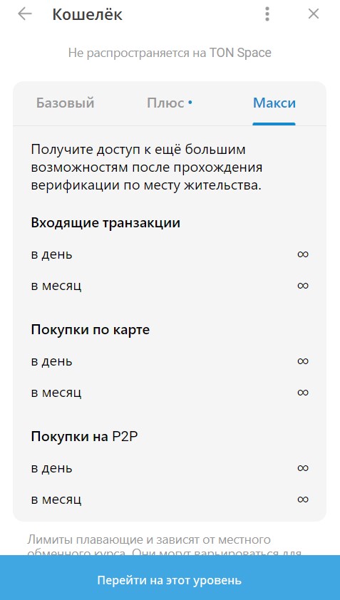  Уровень верификации Макси в Кошельке Telegram